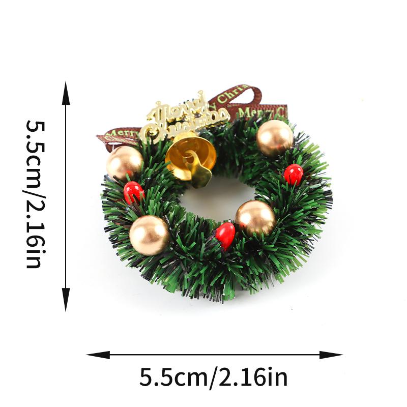 (2 Pcs)55*55mm Mini Wreath Pendant Merry Christmas Bell Wreaths Gift Wrapper Christmas Accessories Phone Pendants Decoration
