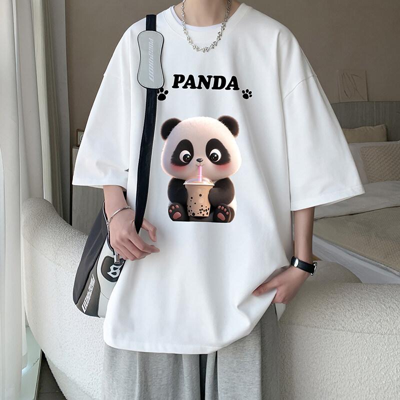 Unisexs Cotton Tshirts White Funny Unisex Oversized T Shirt Panda Print Summer Casual Wear 5XL Tee Shirts Big Size Male Clothes