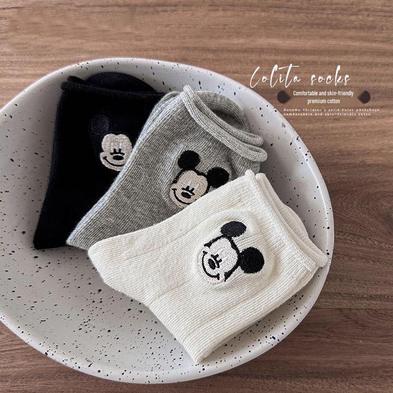 Korean Style Girls' Mid-Calf Cartoon Cotton Socks for Spring and Autumn, Suitable for Children and Students