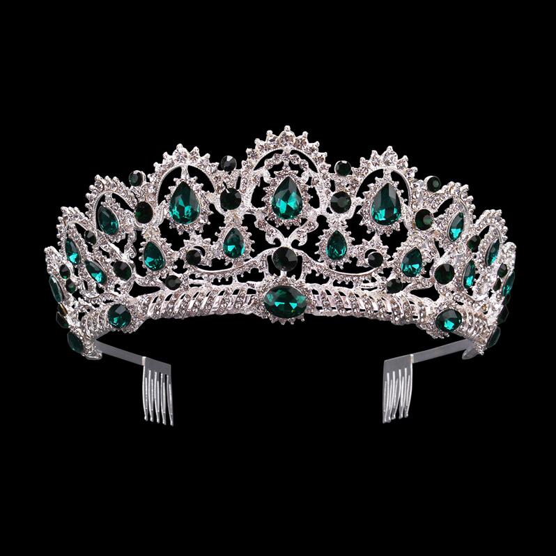 

Европейские висячие, зеленые, красные хрустальные диадемы, винтажные золотые цветные стразы, пышные короны, гребень, свадебные аксессуары для волос в стиле барокко