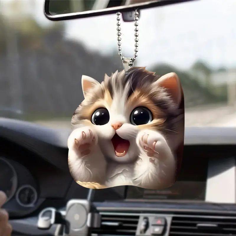 Acrylic 2d Fashionable Cat Car Pendant Playful Cartoon Art For Accessories Vehicle