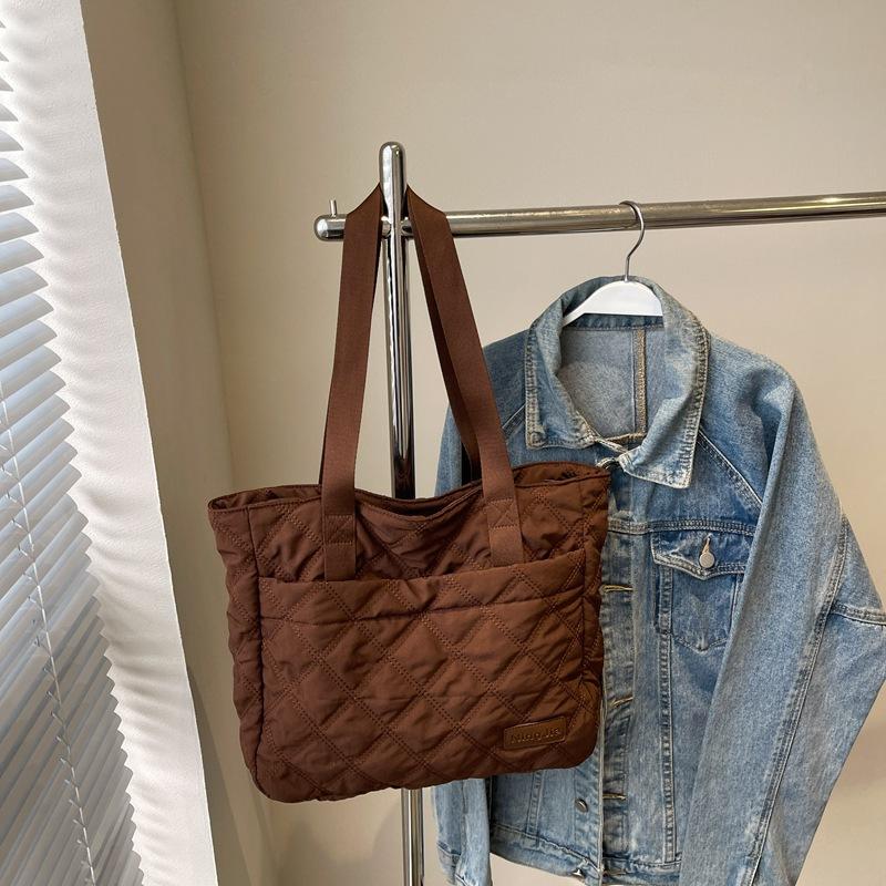 Rhombus Cotton Clothing Bag Autumn and Winter New Fashion Women's Bag Commuter Shoulder Armpit Bag Large Capacity Tote Bag