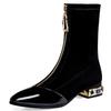 Damen Glänzende Pailletten Stiefeletten Wintermode Spitz Zehenbereich Reißverschluss Strass Quadratische Absätze Kurze Stiefel Retro Motorradschuhe