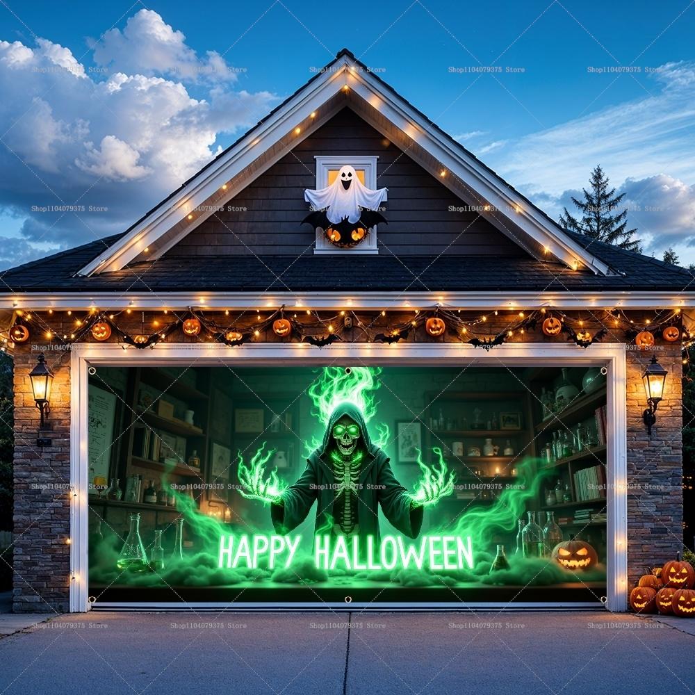 1Pc Happy Halloween! Garage Background Banners Are Perfect For Adding A Spooky Atmosphere To Patios Gardens And Themed Parties