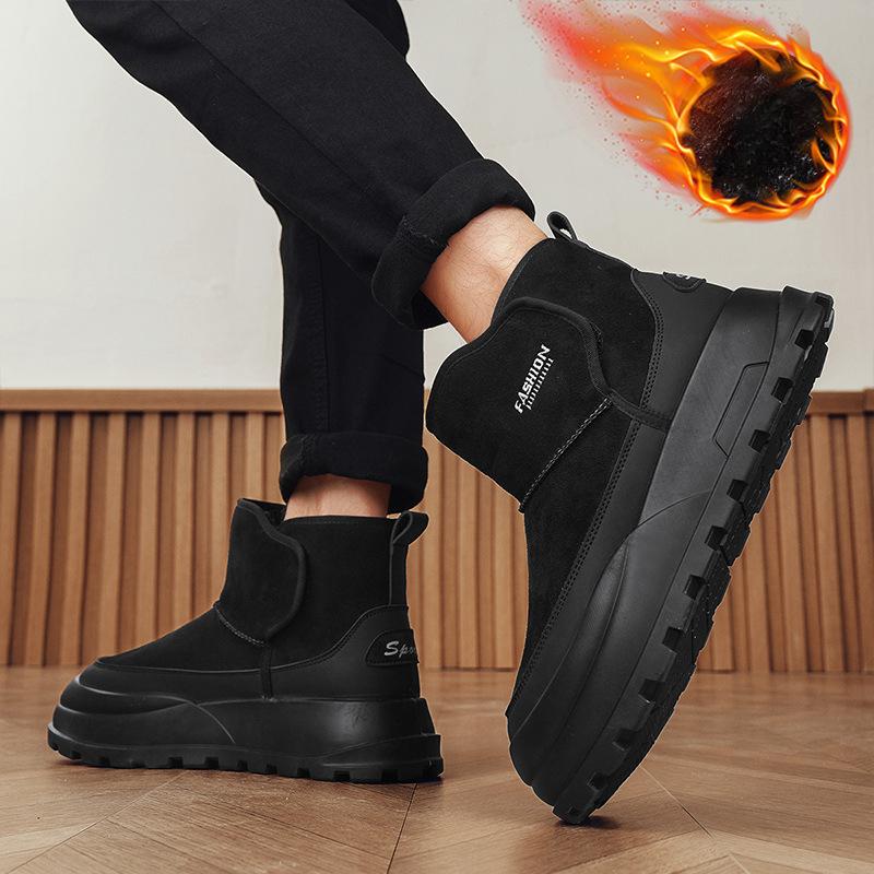 Winter Snow Boots for Men Warm Faux Suede Ankle Booties With Faux Fur Lining Men's Non-Slip Walking High-Top Shoes for Hiking Comfortable Short Boots