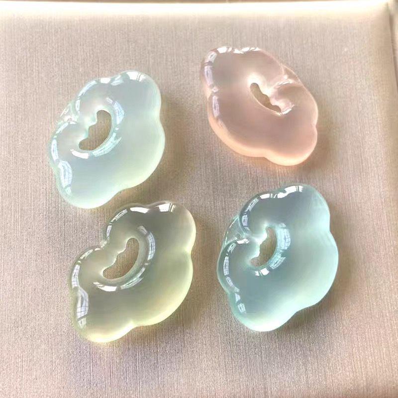 Ice Jade White Agate Auspicious Clouds Pendant with Blue Agate and Peaceful Cat Jade Necklace