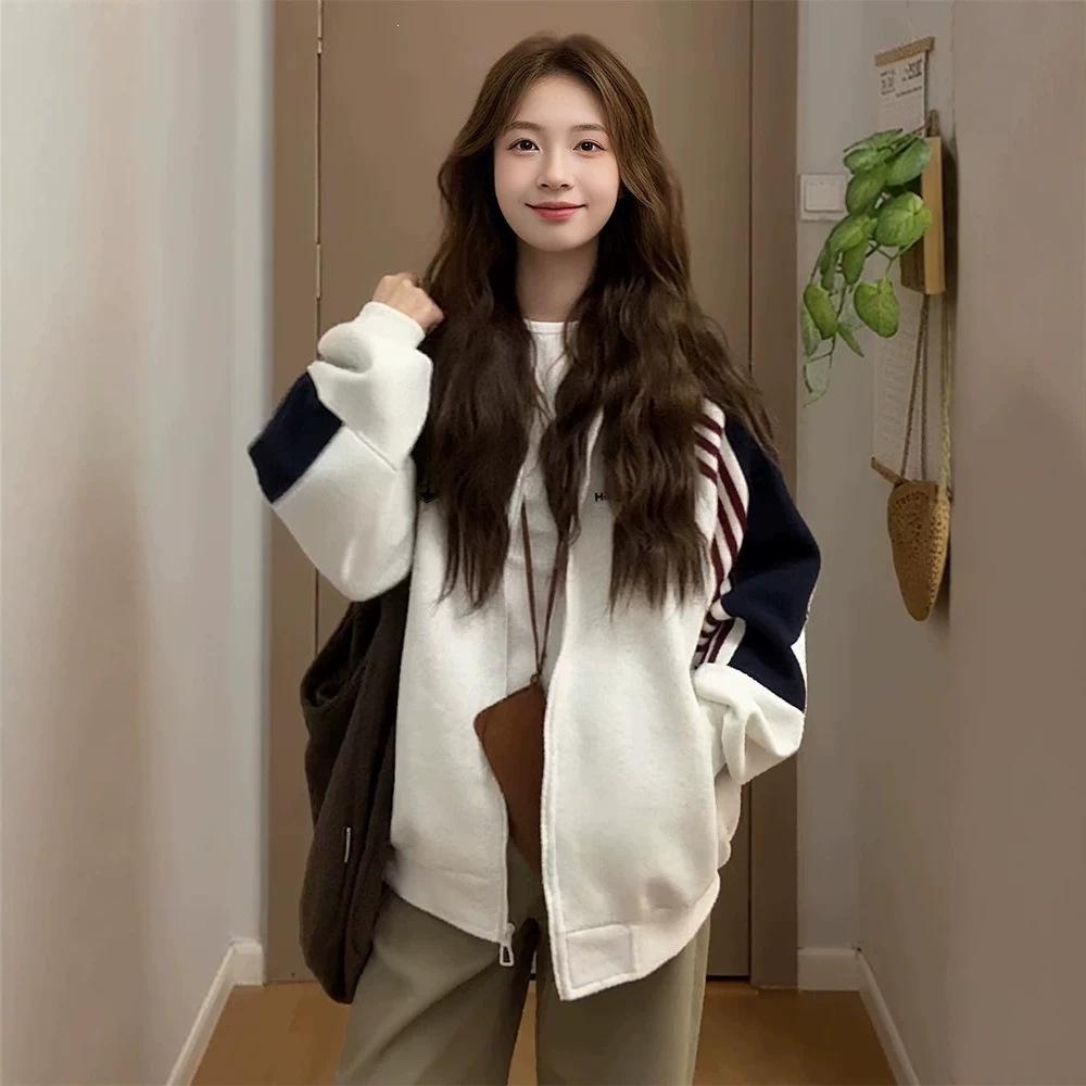 Badge Print Baseball Jacket Men's and Women's Spring Chic Lazy Loose Shoulder Sleeve Cardigan Sweater Jacket