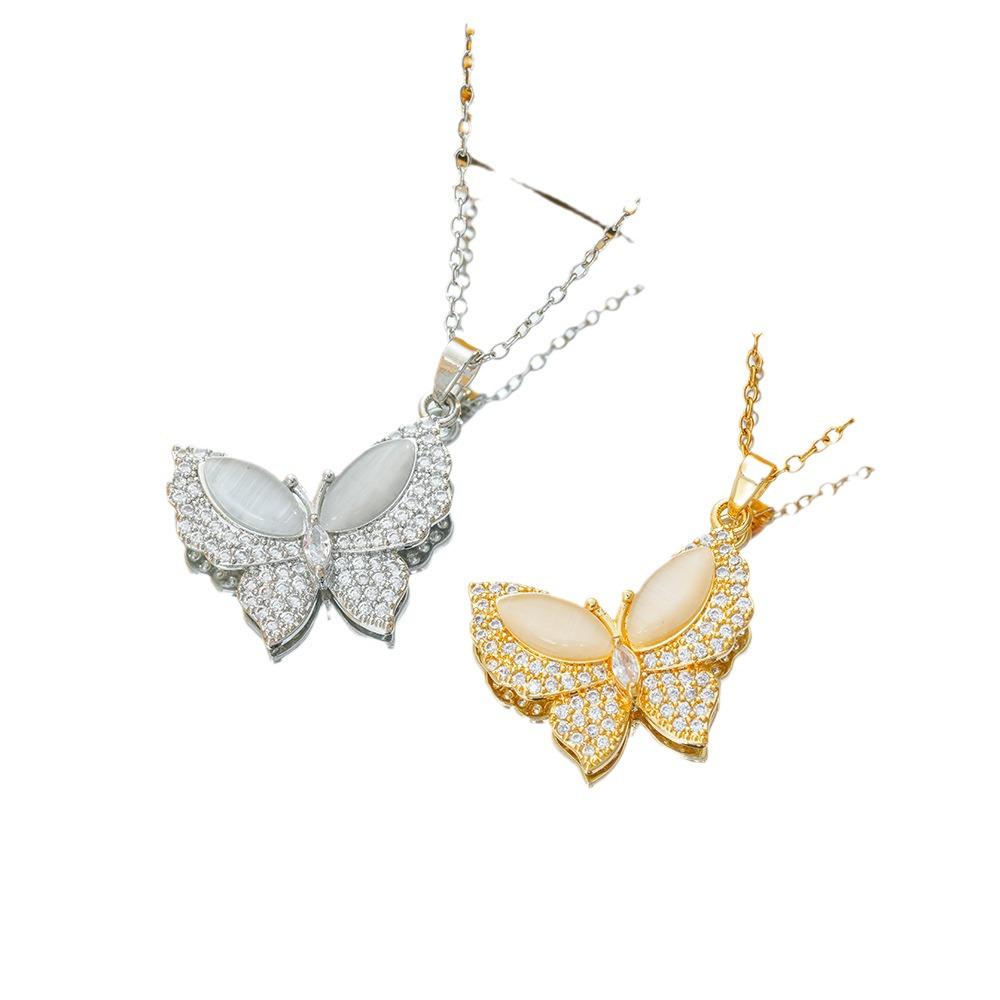 Titanium Steel Zircon Butterfly Pendant Necklace - Simple & Versatile Clavicle Accessory