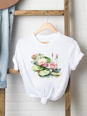 (Asian Size) Print Female Women Printing Fashion Tee Top Clothing T Shirt Sweet Lovely Flower Style Woman Short Sleeve Graphic T-shirts