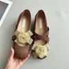 Sheepskin version inner height-increasing shoes genuine leather retro camellia shallow mouth single shoes female pig nose cross belt Mary Jane shoes