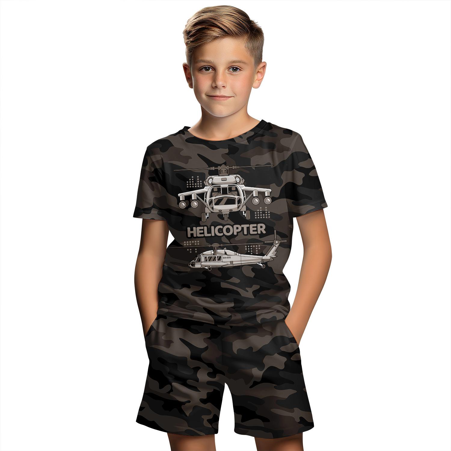 

Summer Round Neck 3D Camouflage Printed Set Fashionable and Casual Short Sleeved Shorts Children s Boy Clothing Sets 170