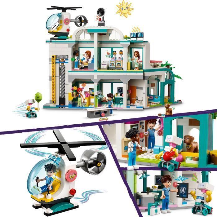 Lego® 42621 friends l’hôpital de heartlake city, jouet avec hélicoptère et figurines incluant autumn et un chien