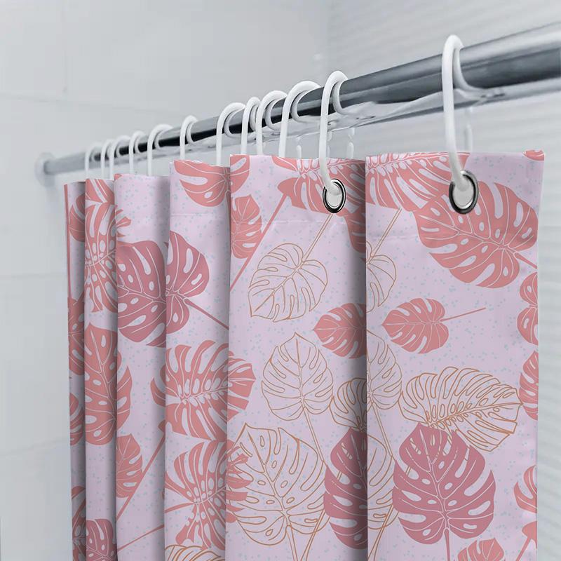 Beautiful Pink Monstera Shower Curtain Decorative Leaf Print In Rose Gold Perfect For Bathrooms Or Living Rooms Easy Installatio