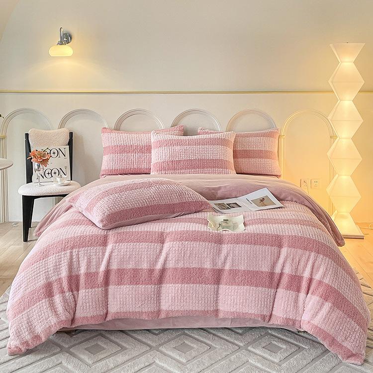 Autumn and Winter High Weight Thickened Milk Velvet Four-piece Set Rabbit Velvet Double-sided Velvet Bed Sheet and Quilt Cover