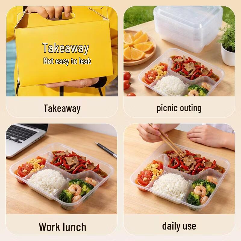 HANDUNYOU Disposable 3-Compartment Food Containers