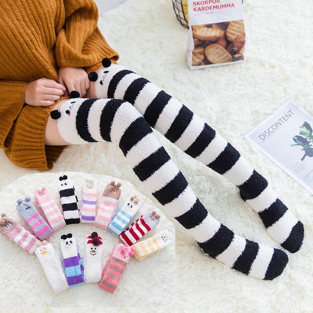 Animal Design Coral Feece Sock 3D Fluffy Floor Stocking Cute Modeling Knee Socks  Women