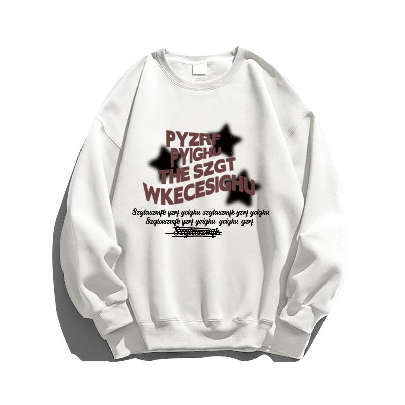 Women's Heavyweight Crewneck Sweatshirt, Petite Fit, Retro Style, Hoodless, White/Gray, Suitable for Spring, Autumn, and Winter.