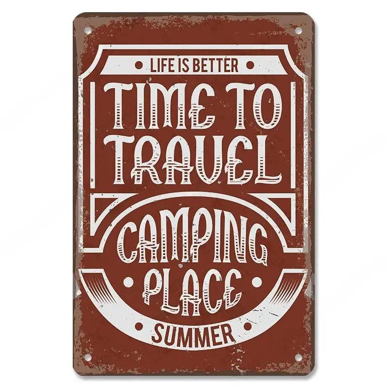 Camping  Adventure Plaques VintageMetal Tin Signs Plate Mountain Trip Campervan Tours Room Gym Sign Posters Wall Decor Travel