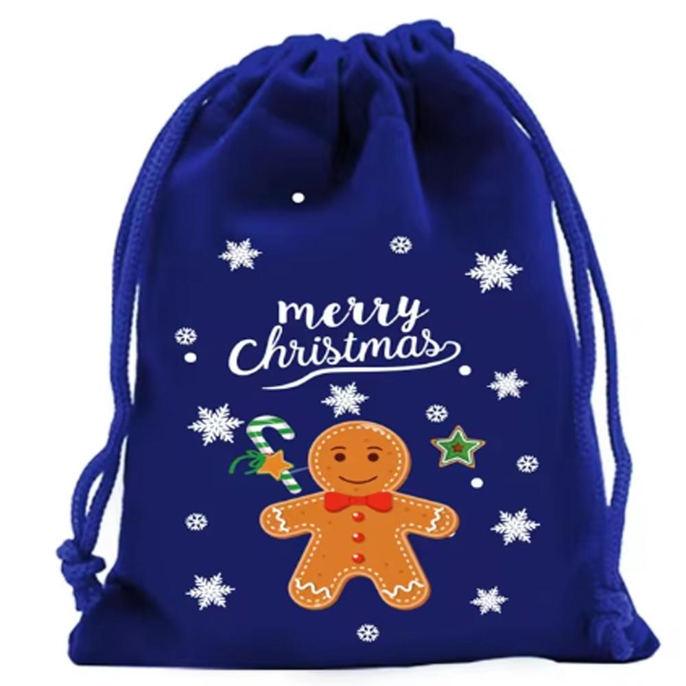 5Pcs Merry Christmas Velvet Bags Green/Red/Blue Drawstring Pouch Candy Gift Bag Jewelry Packaging Bags Xmas New Year Supplies