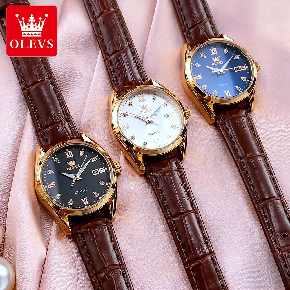 OLEVS Women Watches Elegant Fashion Leather Strap Small Dial Original Brand Quartz Wristwatch for Lady Waterproof Luminous Date