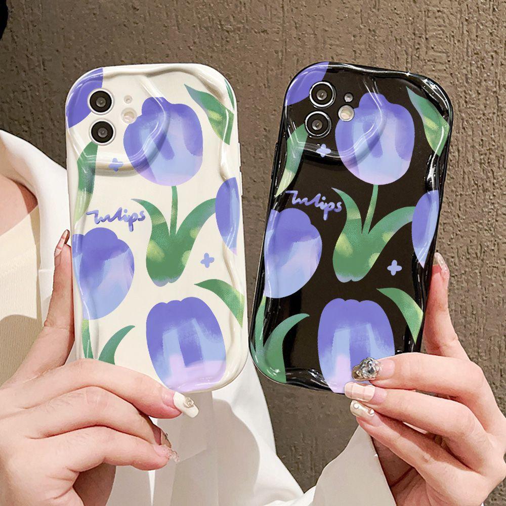 Purple Tulip for iPhone17promax Phone Case Apple 16 Cream Wave 14/13 Soft Case 15
