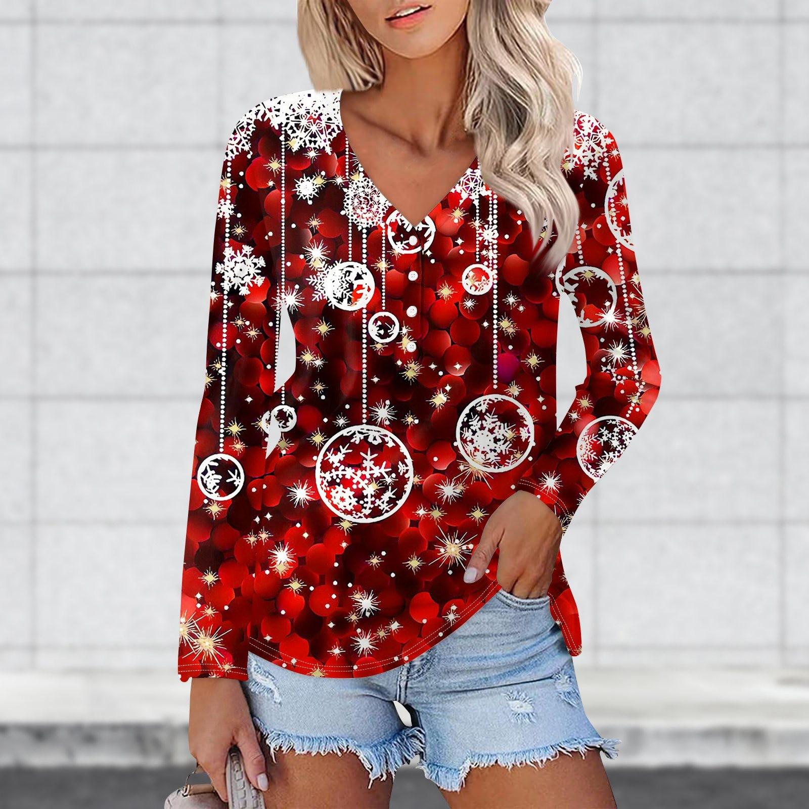 Женская повседневная мода сексуальный комфорт рождественские принты V-образный вырез — фото 4