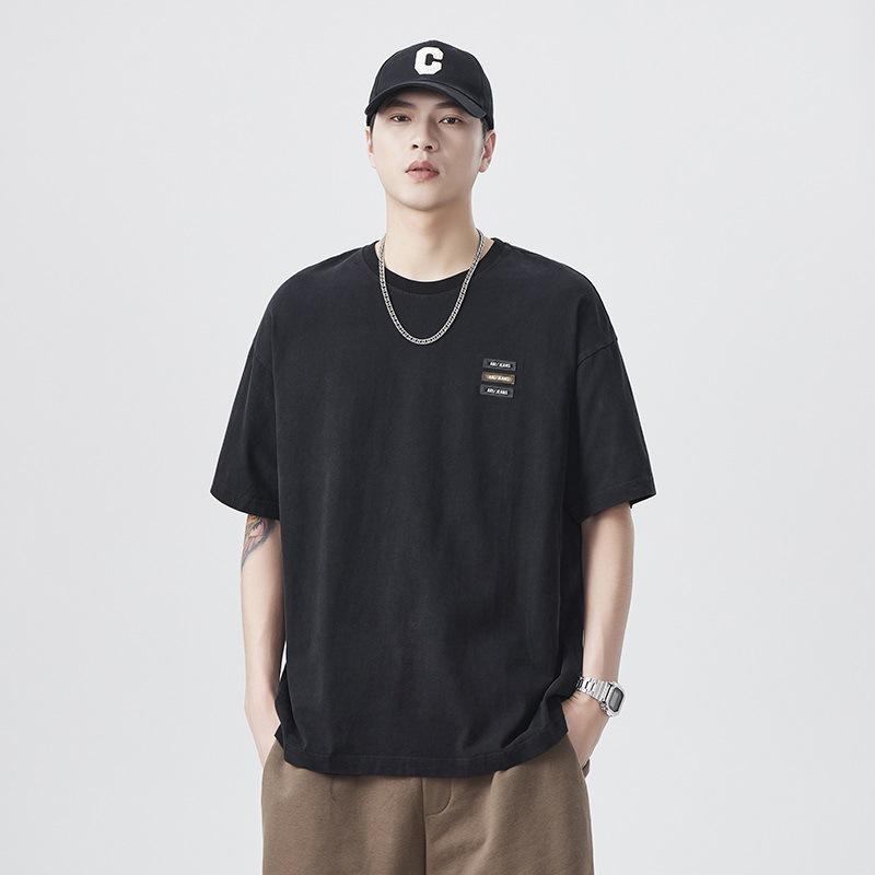 

New Summer Japanese Style Fun 220g Pure Cotton Loose Fashionable Round Neck T-shirt 4XL чёрный