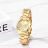 Women's Watch with Round Dial, Rainproof, Large Dial, Triple Lens, Stainless Steel, Bar Index, Quartz Movement, Adjustable, Gold Dial, Perfect Gift