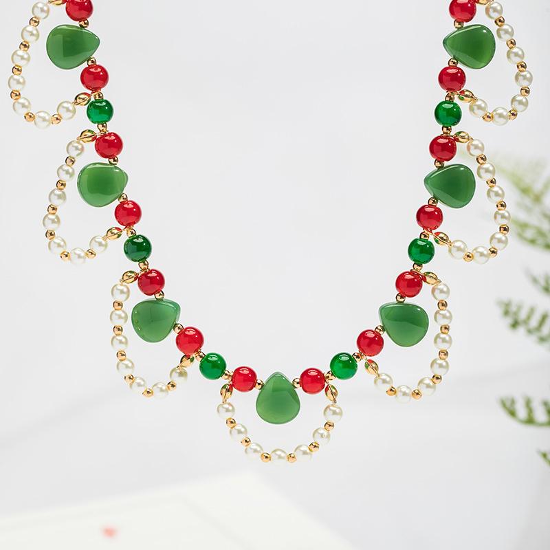 Retro Ethnic Style Necklace Chinese Style Beaded Flower Choker Natural Stone Prayer Necklaces Women Cheongsam Necklace Jewelry