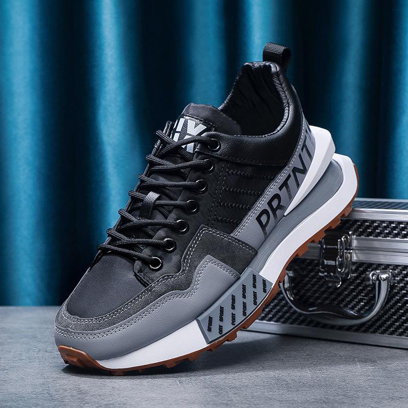 

Кроссовки на толстой подошве для мужчин и женщин, ретро-кроссовки, модные повседневные, из натуральной кожи, дышащие, на платформе с увеличенной высотой 44 чёрный