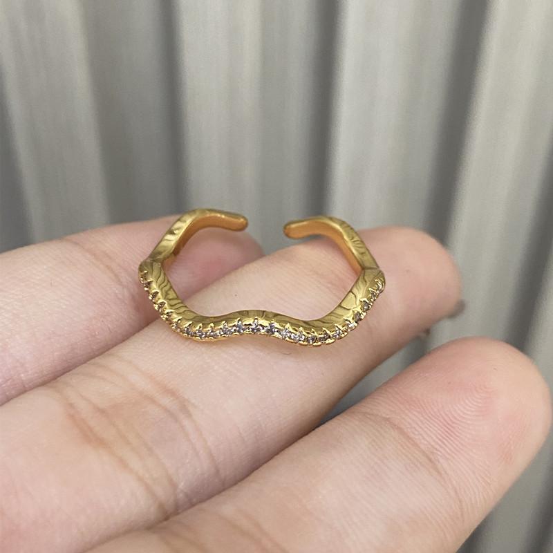 Gold-plated Seiko Full Diamond Wave Opening Ring Niche Non-fading Ring