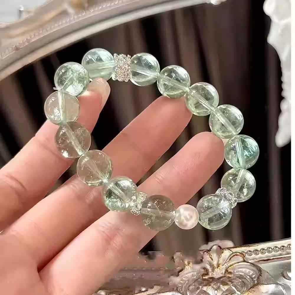 Handmade Green Fluorite Beaded Bracelet – Fresh, Round Artificial Crystal Beads