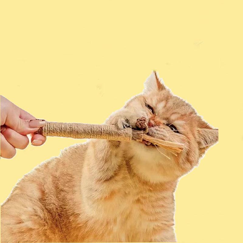Cat Teething Stick with Raffia Grass & Gall Fruit, Tooth-Cleaning Hemp Rope, Bite-Resistant Cat Toy, Pet Supplies