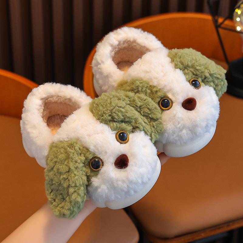 Children's Indoor Non-slip Cute Puppy Slippers - Boys' and Girls' Warm Cotton Fur for Autumn/Winter