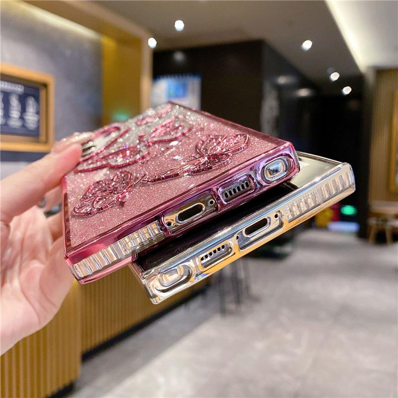 For Samsung Galaxy S25 Ultra Luxury Glitter Rhinestone Butterfly Plating Frame For Samsung S23 FE S24 S25 Plus Protective Cover