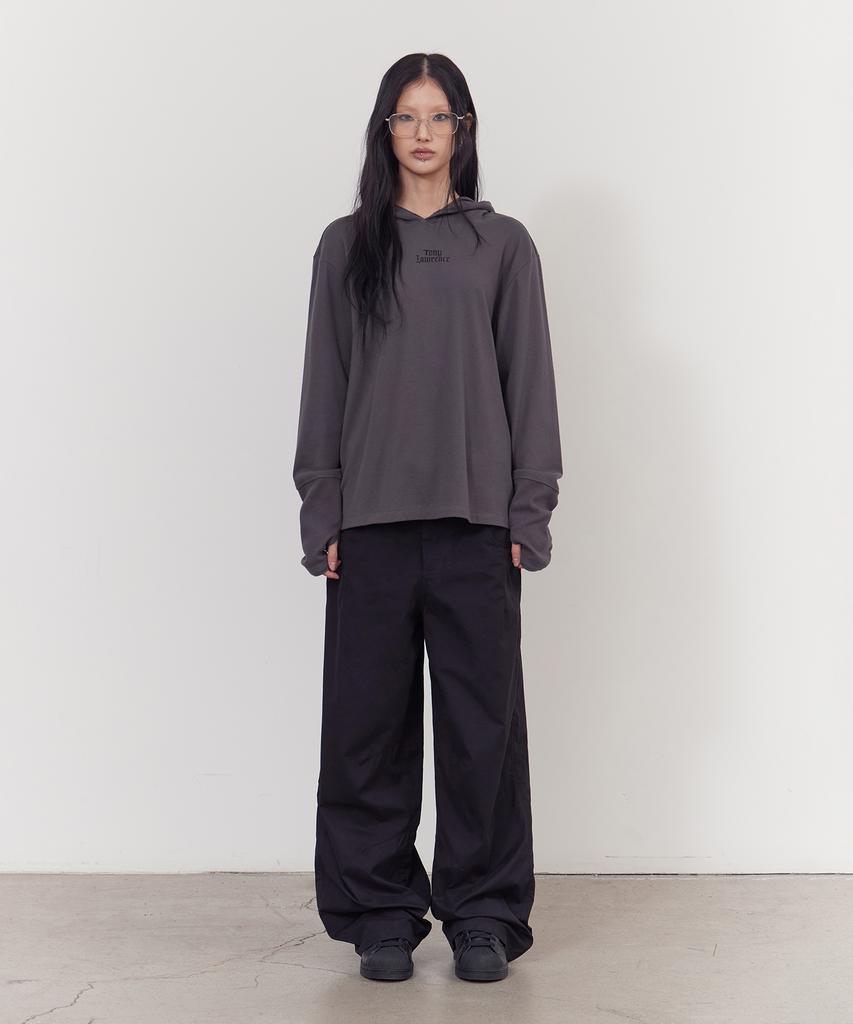 Fingerhole Hooded Long Sleeve Charcoal