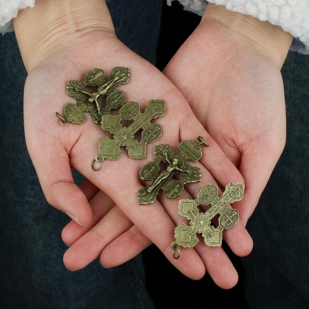 10 Pcs Metal Pardon Crucifix Catholic Pendant With St Benedict and Milagrosa Medal DIY For Rosary Necklace Making Parts