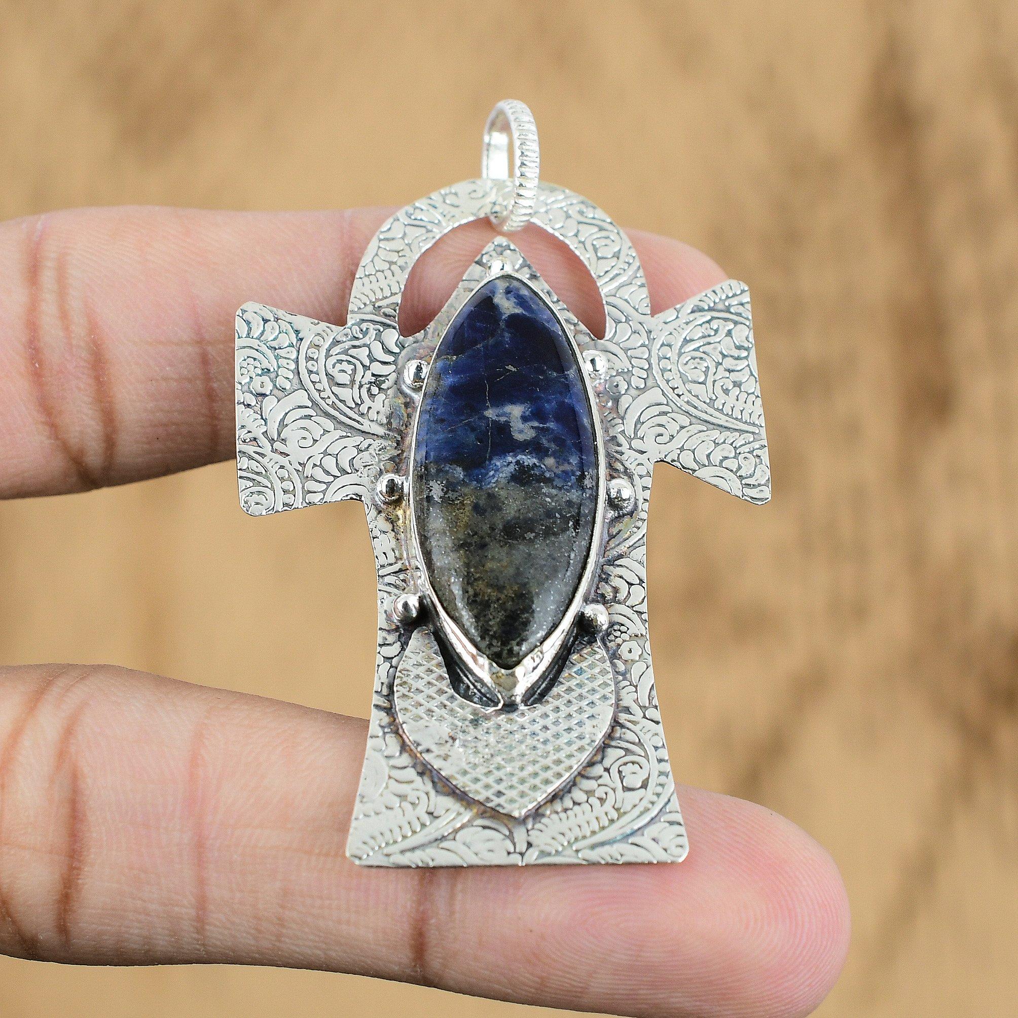 

Anniversary Gift For Her Natural Sodalite Gemstone Pendant 925 Sterling Silver