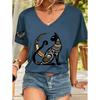 2026 New Summer Women's Fashion T-Shirt Short Sleeve 3D Cat Print Top Tees V-Neck Casual