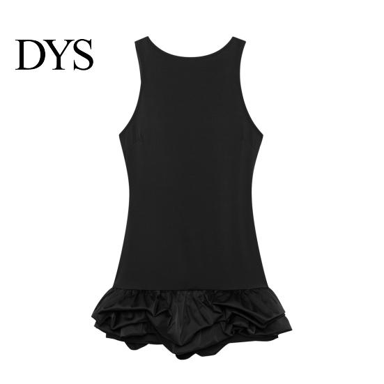 Necklaces Pairing Dress Women Sexy Mini Solid Color Slim Fit Female Sleeveless Pleated O-neck Backless Holiday Party Short Fashionable Hem