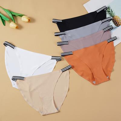 Fashion Seamless Panties Women Low-Rise Briefs Comfortable Underpants Striped Belt Ice Silk Sexy Female Lingerie Intimates