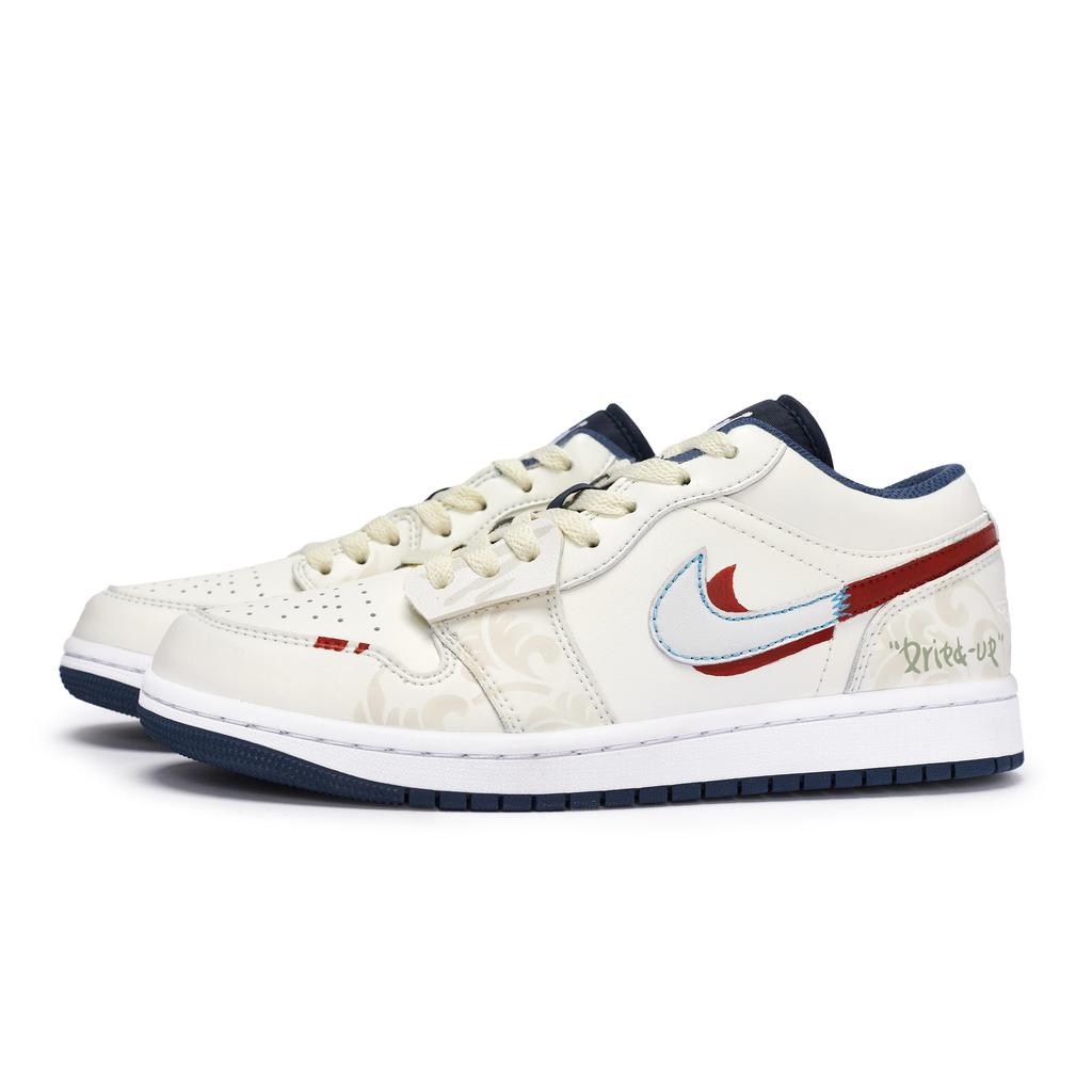 Jordan Air Jordan 1 Abrasion Resistant Low Top Vintage Basketball Shoes Men's Beige White Red 553558-414(Team80-S-BOX)