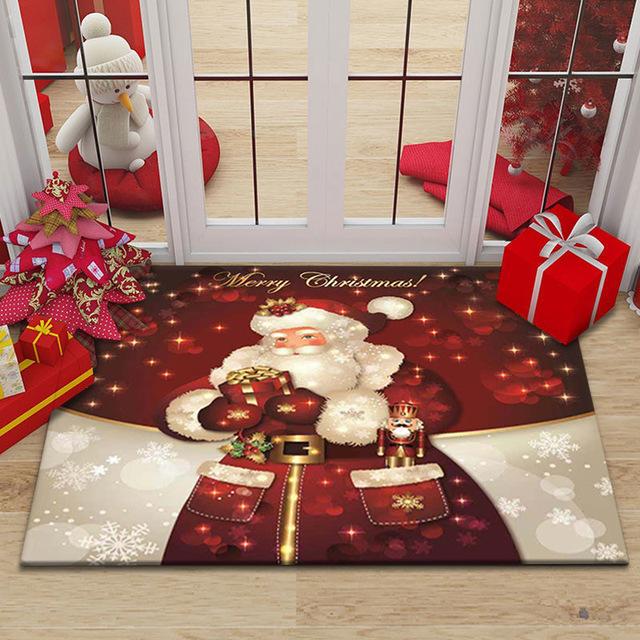 Christmas Floor Mat Red Festive Christmas Decorative Floor Mat Entry Door Non-slip Floor Mats for Home and Commercial Use