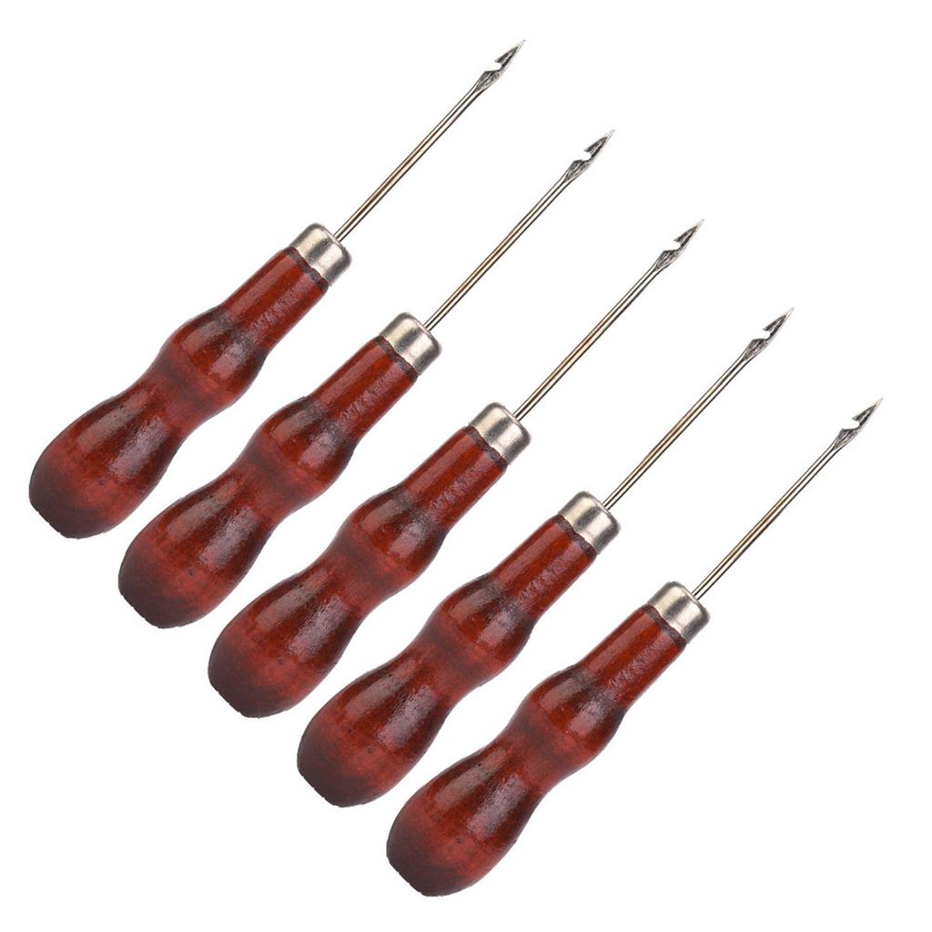 5PCS Wooden Handle Awl Hole Punch Sewing Stitching Awl Tool Shoe Repair Crochet Hook