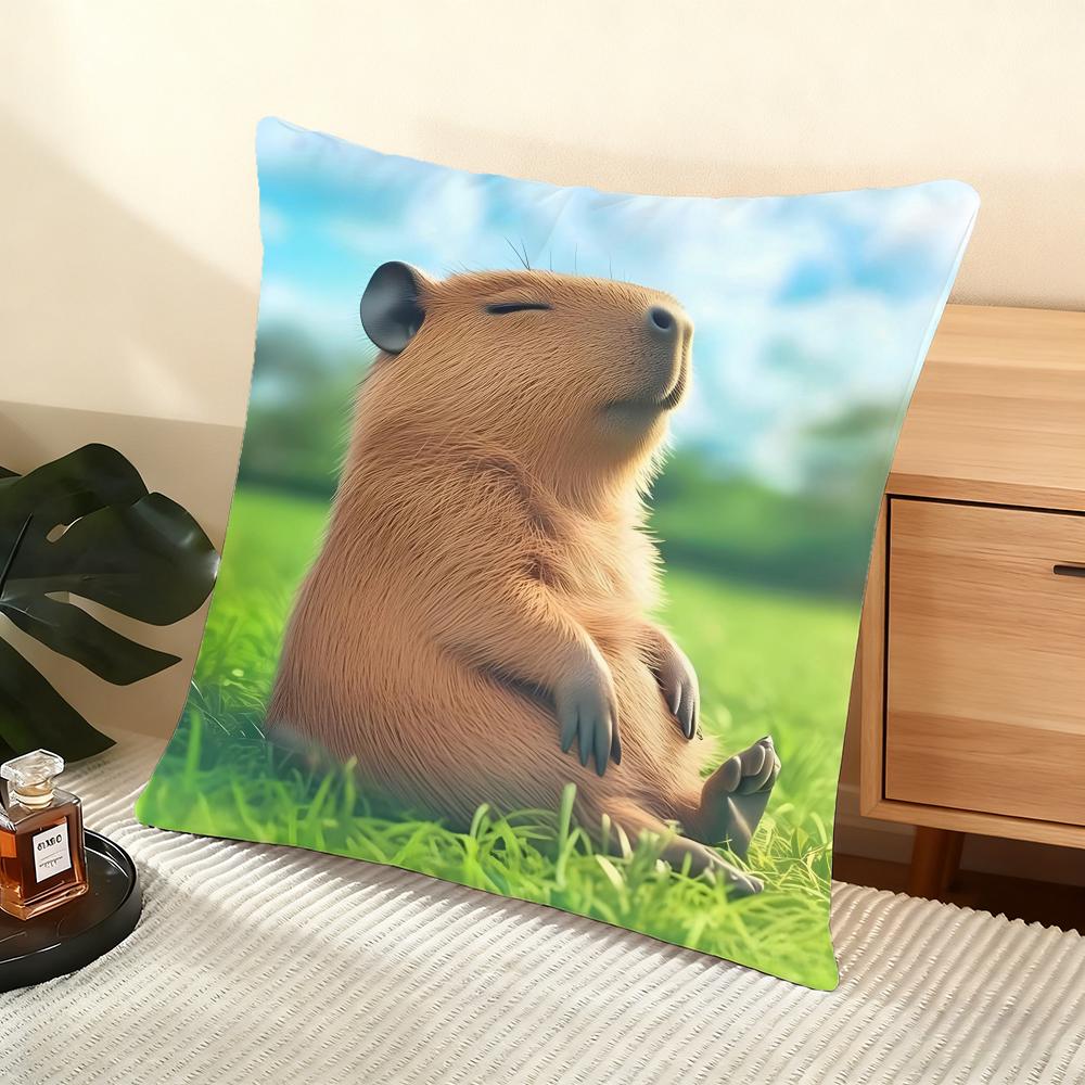 Capybara Cushion Cover Soft Short Plush Pillow Cover Smooth Cozy Texture Aesthetic Cushion Case Home Decor
