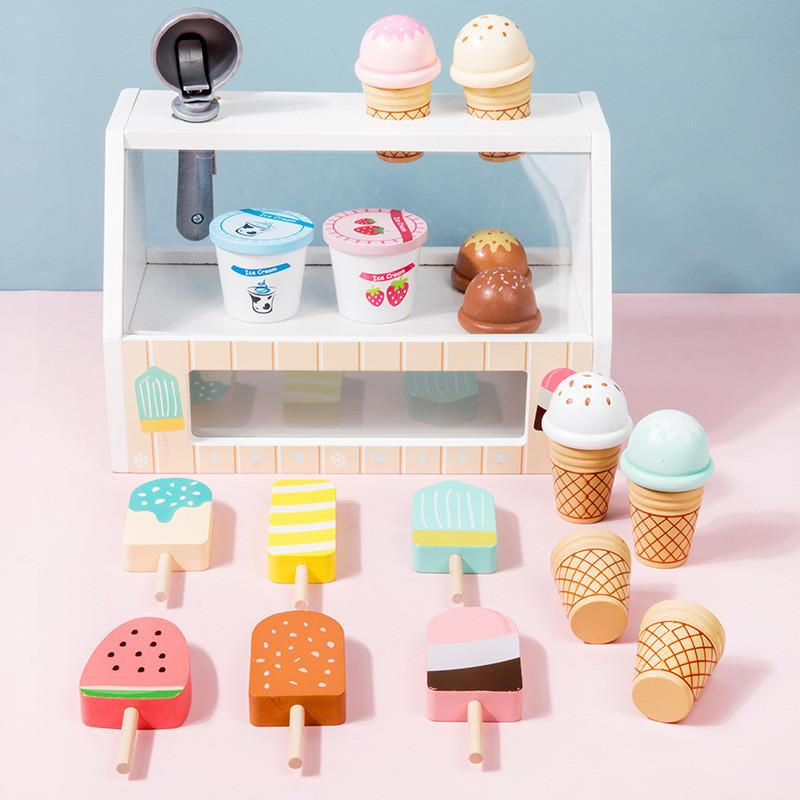 Simulation Wooden Ice Cream Store Shelves Children Toy Set For Rol Playing