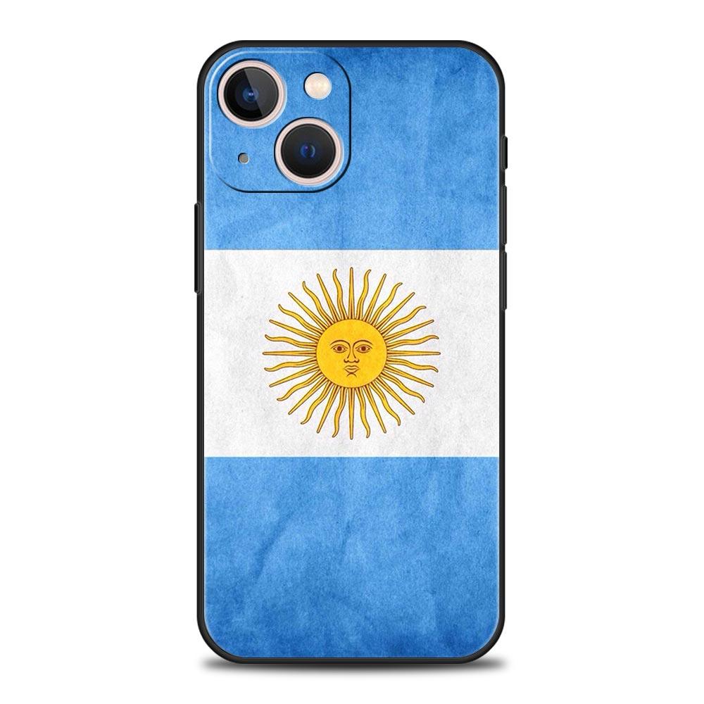 Coque de téléphone de luxe pour iPhone 11 12 13 15 16 14 Pro Max X XR XS 7 8 Plus 2020 Noir Housse souple Funda Drapeau Argentine Football 10