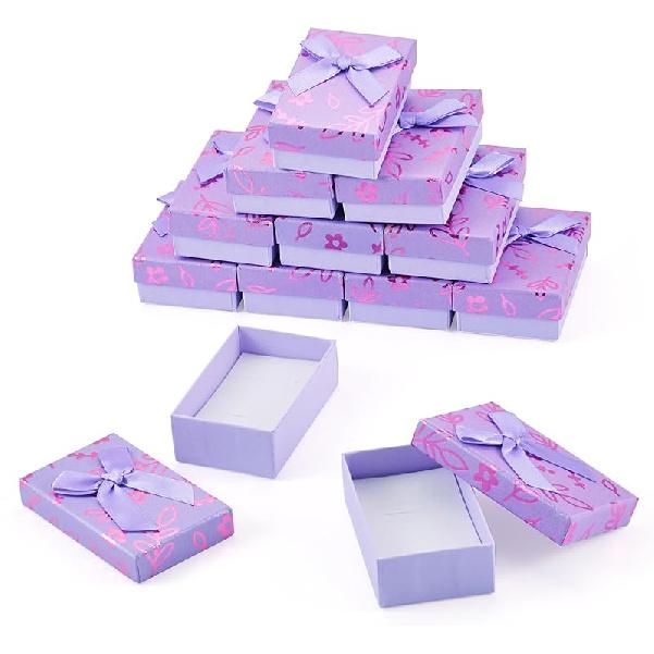 12Pcs Lilac Small Gift Boxes with Lids Rectangle Cardboard Jewelry Boxes Cute Flower Pattern Festival Packing Boxes for Rings, Earrings, Bracelets,