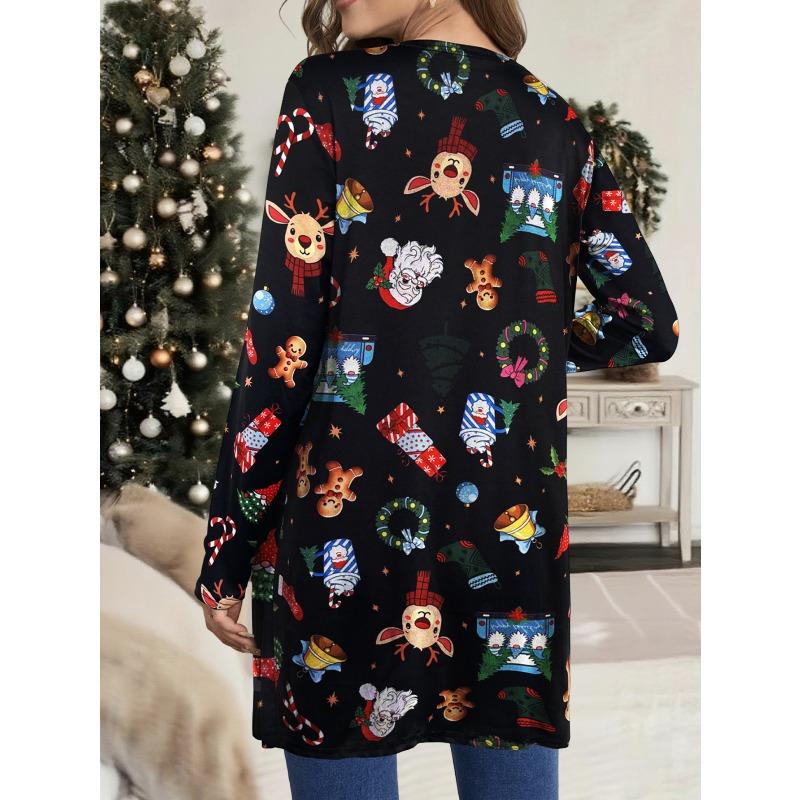 Long - Sleeve Open - Front Christmas Cardigan for Women, Multifaceted Holiday Prints, Soft Fabric, Perfect for Holiday Gathering
