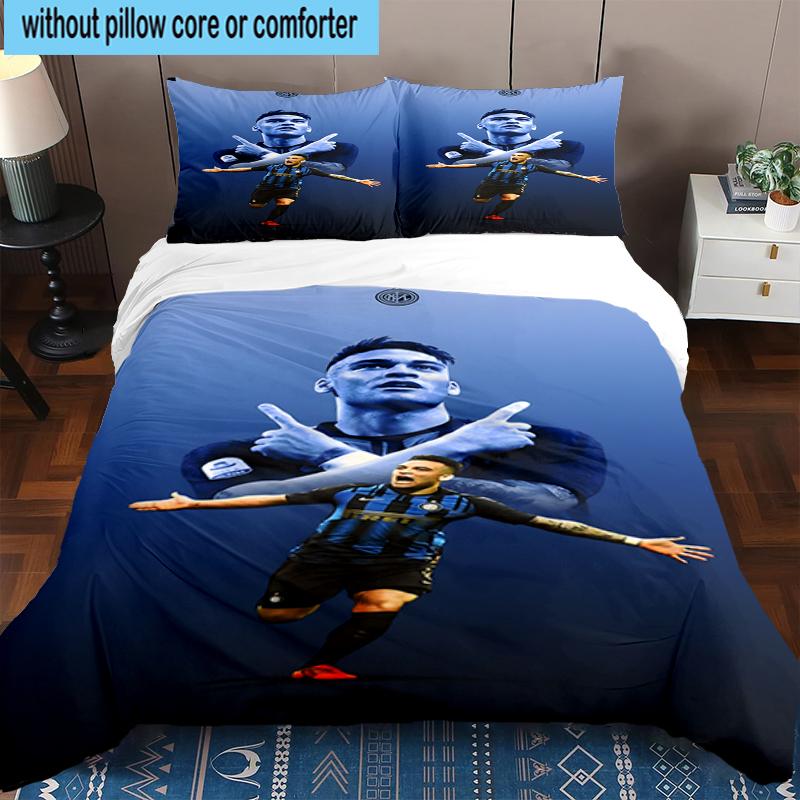 3PCS Inter Milan Star Lautaro Bedding Set,Including 1pc Duvet Cover And 2pcs Pillowcases Perfect for Bedroom, Dormitory, Fan Christmas Gift